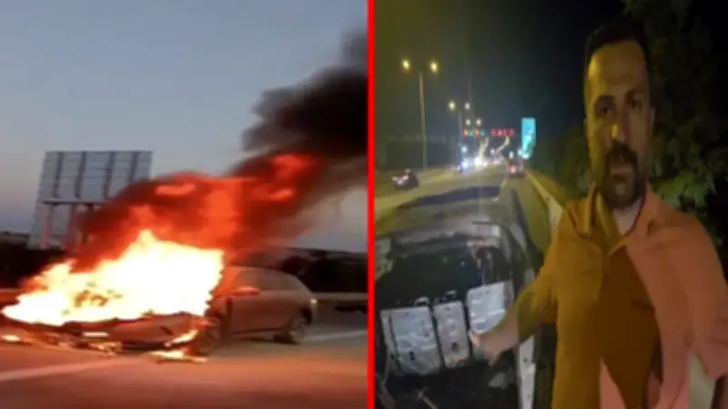 Otoyol'da elektrikli otomobil yangını: Aile bir buçuk dakikada kurtarıldı