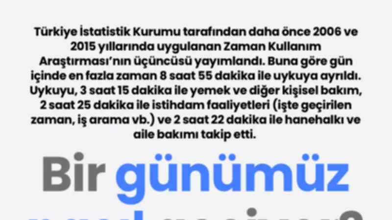 Türkiye'de günlük zaman kullanımı: Uyku 8 saat 55 dakika ile ilk sırada