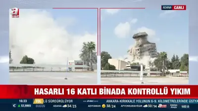 Adana'da hasarlı 16 katlı binada kontrollü yıkım: 500 kilo patlayıcı kullanıldı