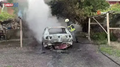 Kayseri'de müstakil evin otoparkında park halindeki otomobil alev aldı