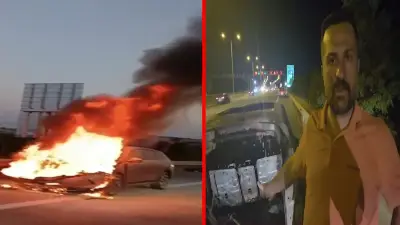 Otoyol'da elektrikli otomobil yangını: Aile bir buçuk dakikada kurtarıldı