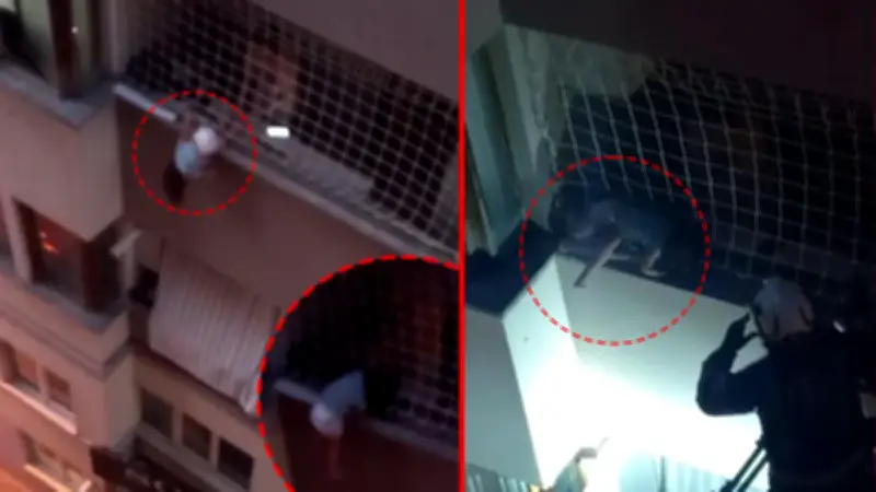 Denizli'de Minik Çocuk Balkon Filesinde Dakikalarca Asılı Kaldı